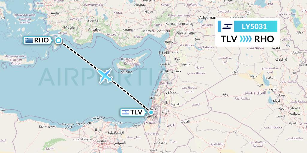LY5031 El Al Flight Map: Tel Aviv to Rhodes