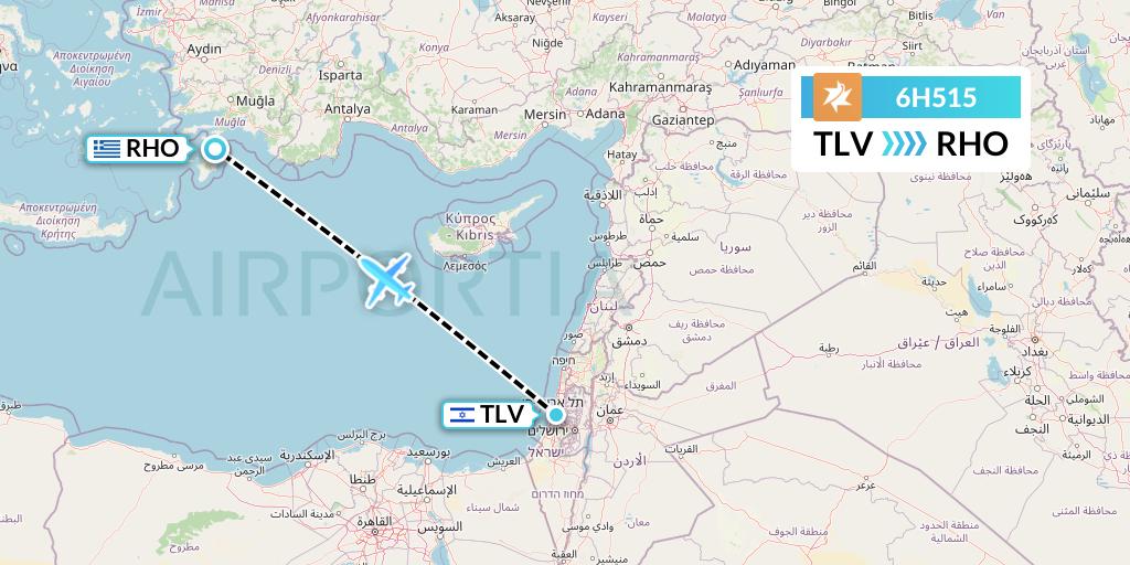 6H515 Israir Airlines Flight Map: Tel Aviv to Rhodes