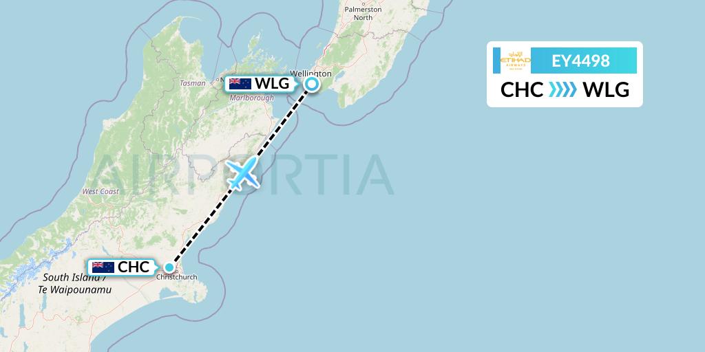 EY4498 Etihad Airways Flight Map: Christchurch to Wellington