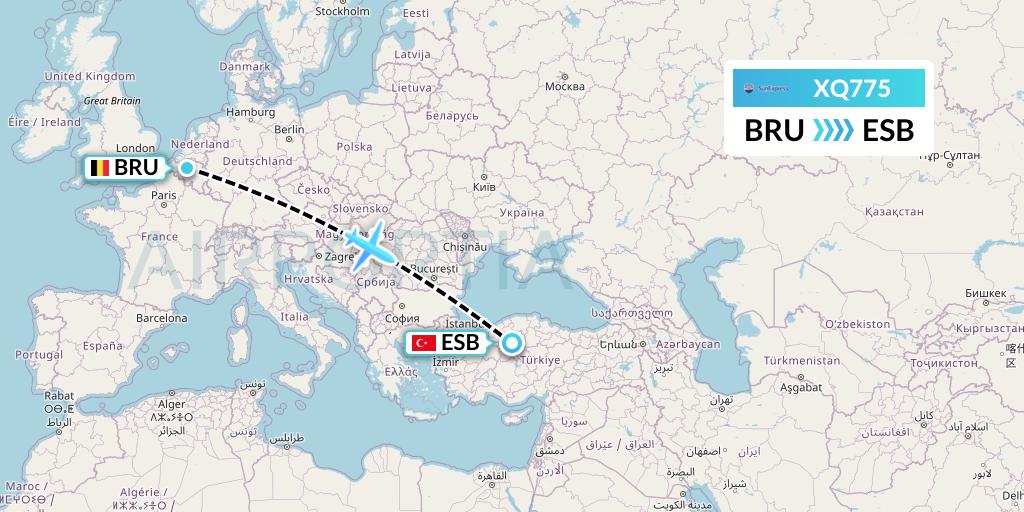 XQ775 SunExpress Flight Map: Brussels to Ankara