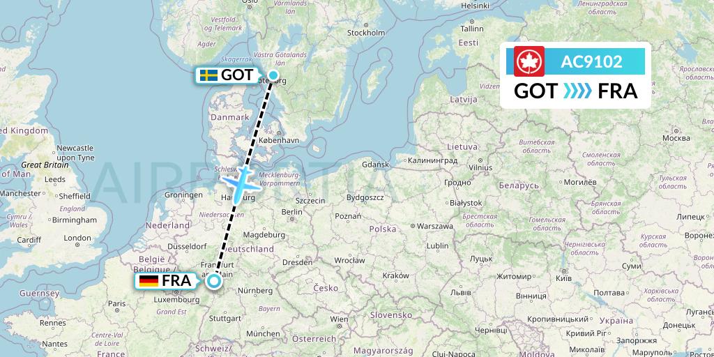 AC9102 Air Canada Flight Map: Gothenburg to Frankfurt