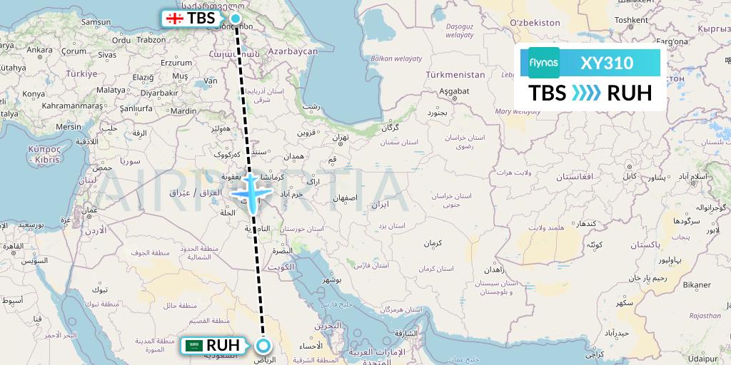 XY310 Flynas Flight Map: Tbilisi to Riyadh