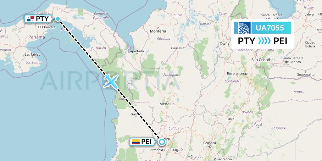 UA7055 United Airlines Flight Map: Panama City to Pereira