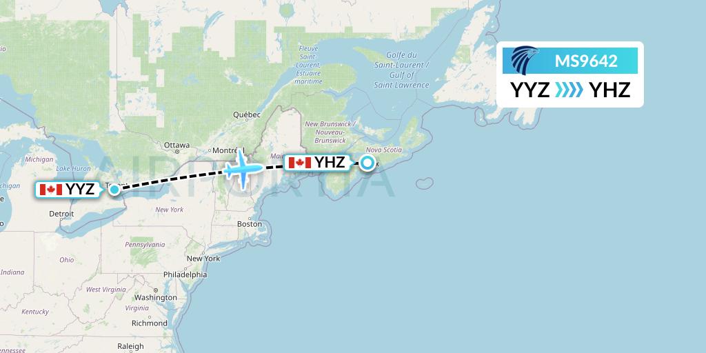 MS9642 EgyptAir Flight Map: Toronto to Halifax