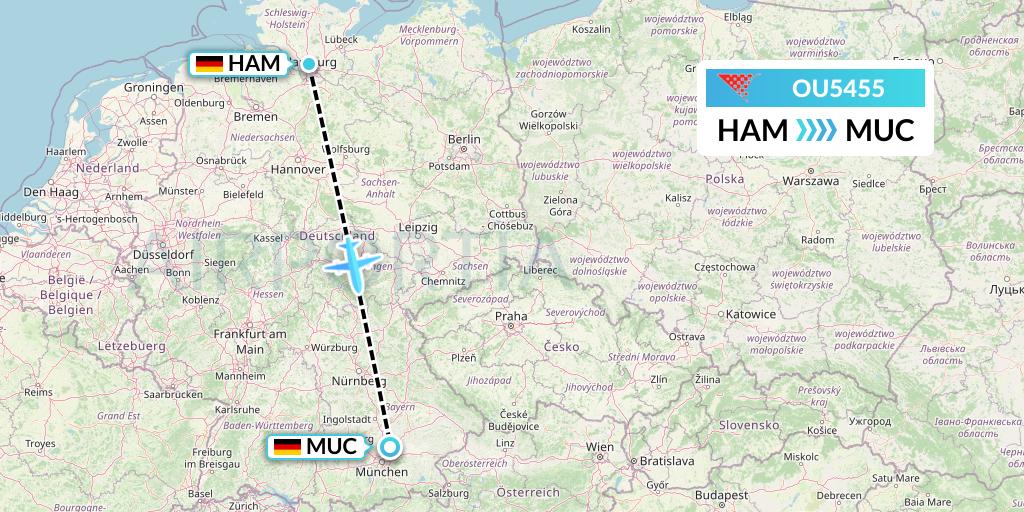OU5455 Croatia Airlines Flight Map: Hamburg to Munich