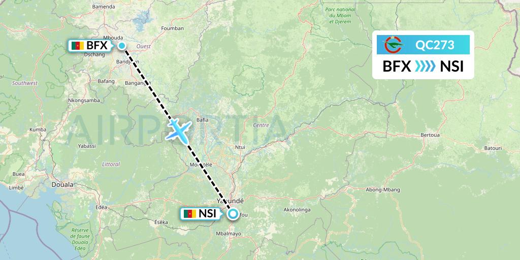 QC273 Camair-Co Flight Map: Bafoussam to Yaounde