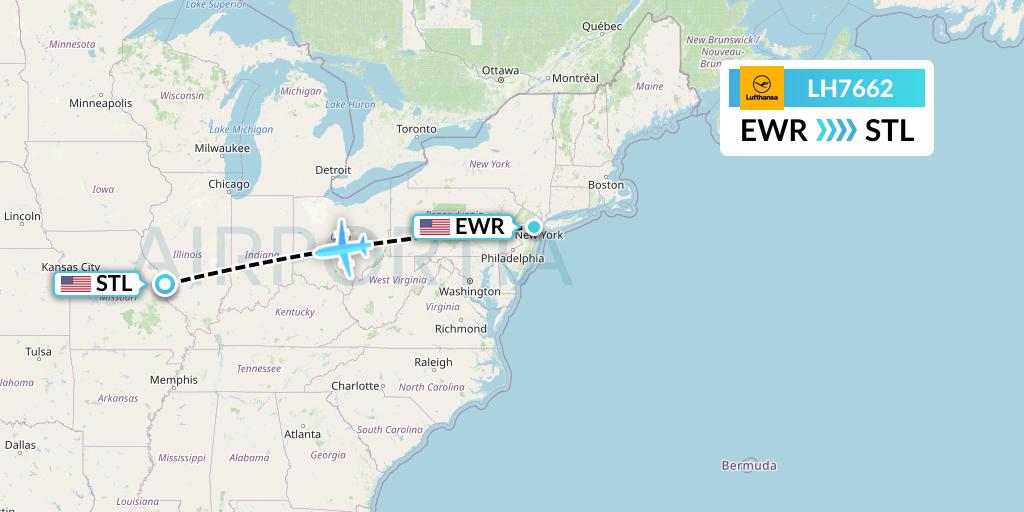 LH7662 Lufthansa Flight Map: New York to St. Louis