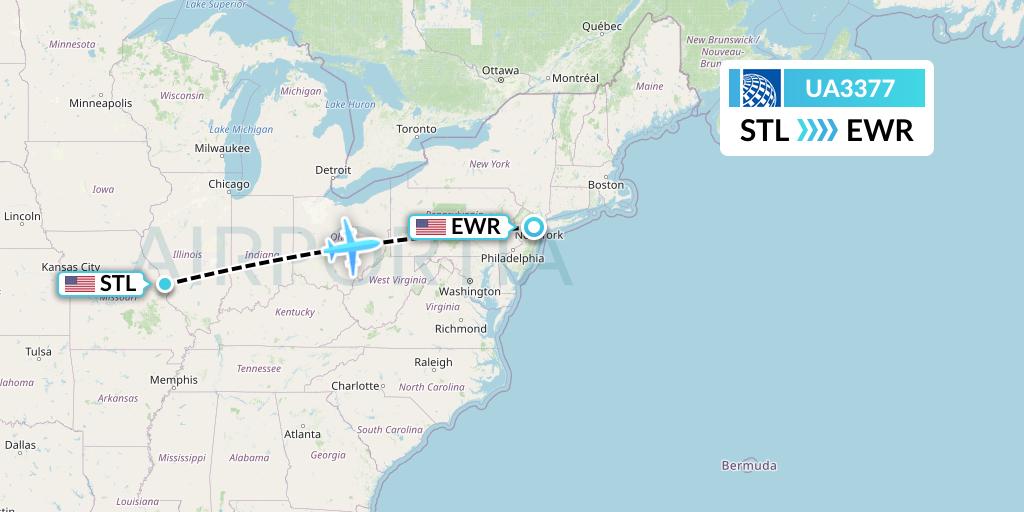 UA3377 United Airlines Flight Map: St. Louis to New York