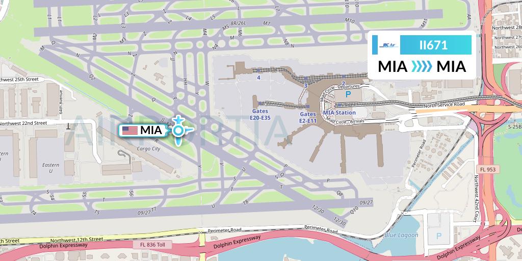 II671 IBC Airways Flight Map: Miami to Miami