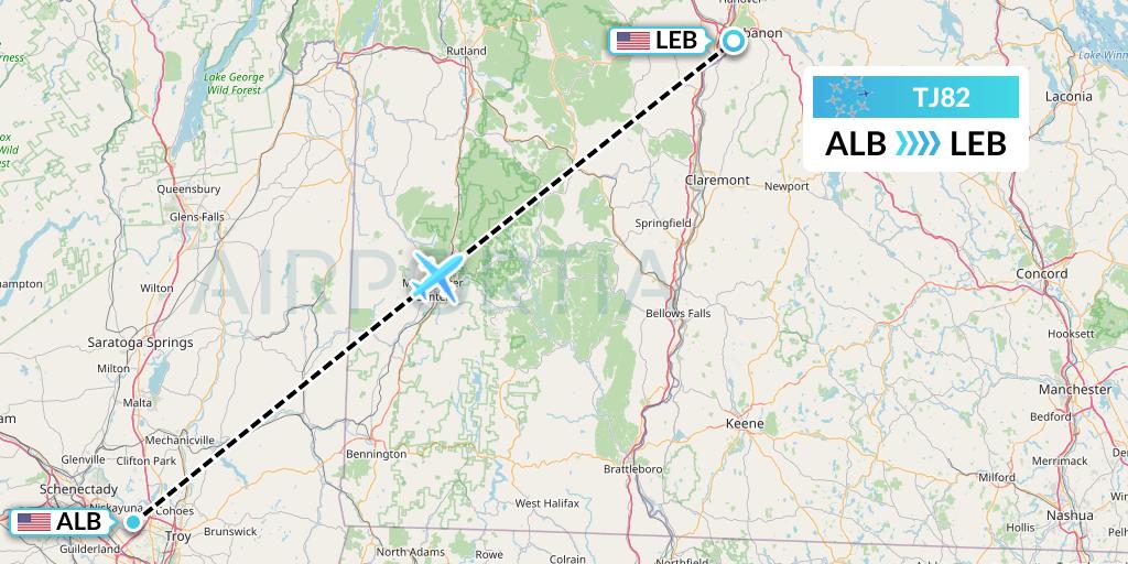 TJ82 Tradewind Aviation Flight Map: Albany to Lebanon