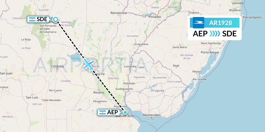 AR1928 Aerolineas Argentinas Flight Map: Buenos Aires to Santiago del Estero