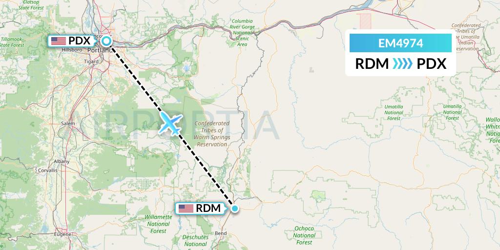 EM4974 Empire Airlines Flight Map: Redmond to Portland