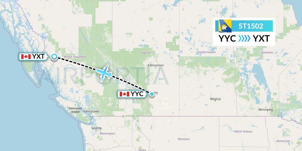5T1502 Canadian North Flight Map: Calgary to Terrace