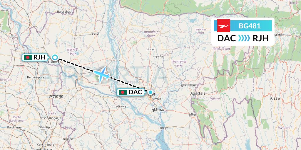 BG481 Biman Bangladesh Airlines Flight Map: Dhaka to Rajshahi