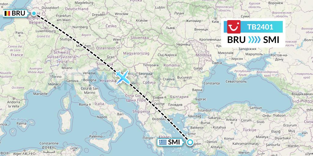 TB2401 TUI fly Belgium Flight Map: Brussels to Samos