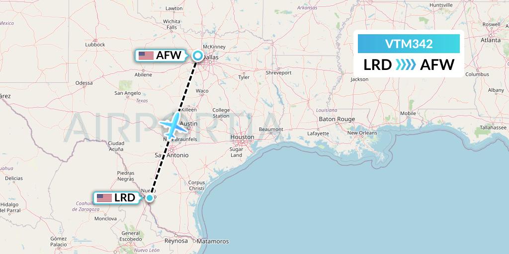 VTM342 Aeronaves TSM Flight Map: Laredo to Fort Worth
