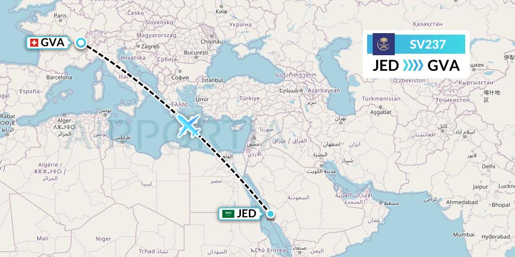 SV237 Saudi Arabian Airlines Flight Map: Jeddah to Geneva
