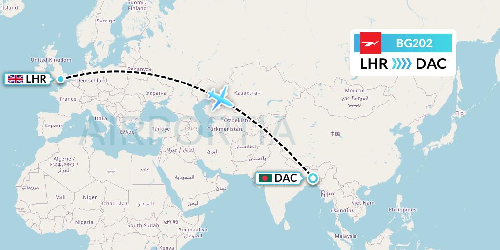 BG202 Biman Bangladesh Airlines Flight Map: London to Dhaka
