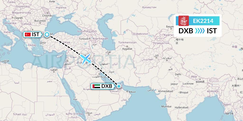 EK2214 Emirates Flight Map: Dubai to Istanbul