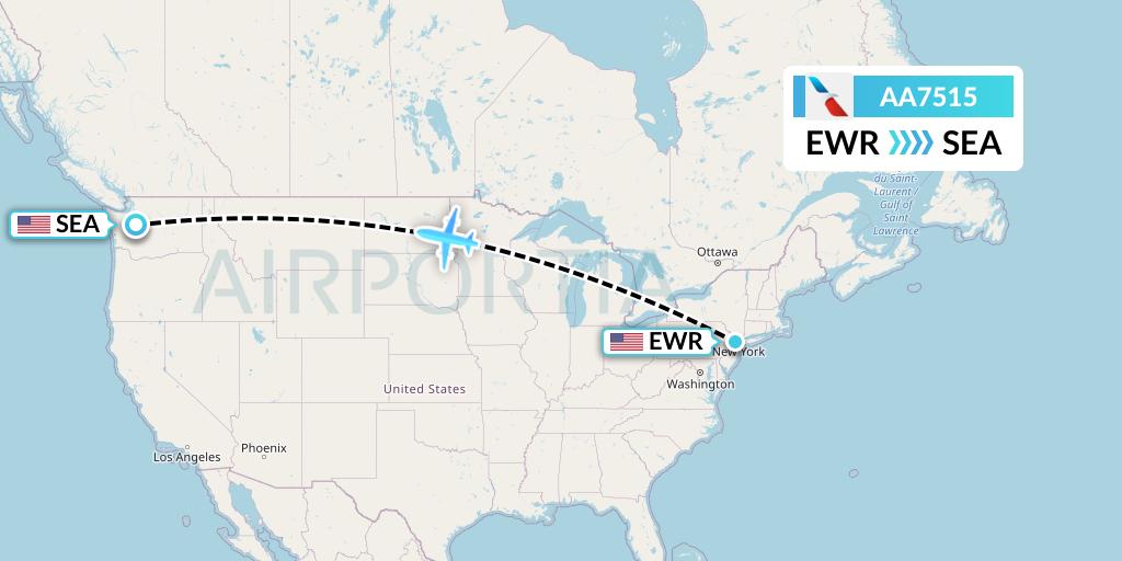 AA7515 American Airlines Flight Map: New York to Seattle