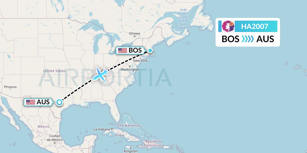 HA2007 Hawaiian Airlines Flight Map: Boston to Austin
