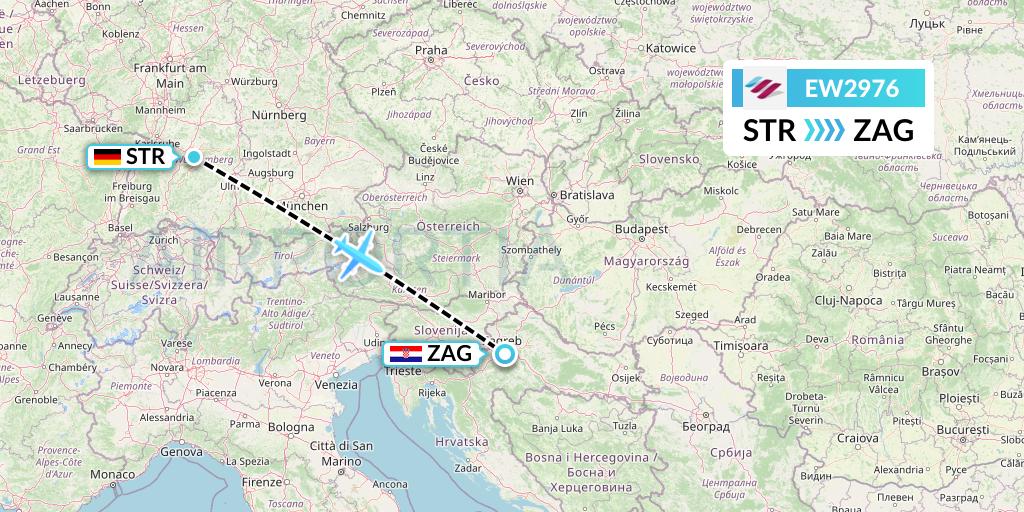 EW2976 Eurowings Flight Map: Stuttgart to Zagreb
