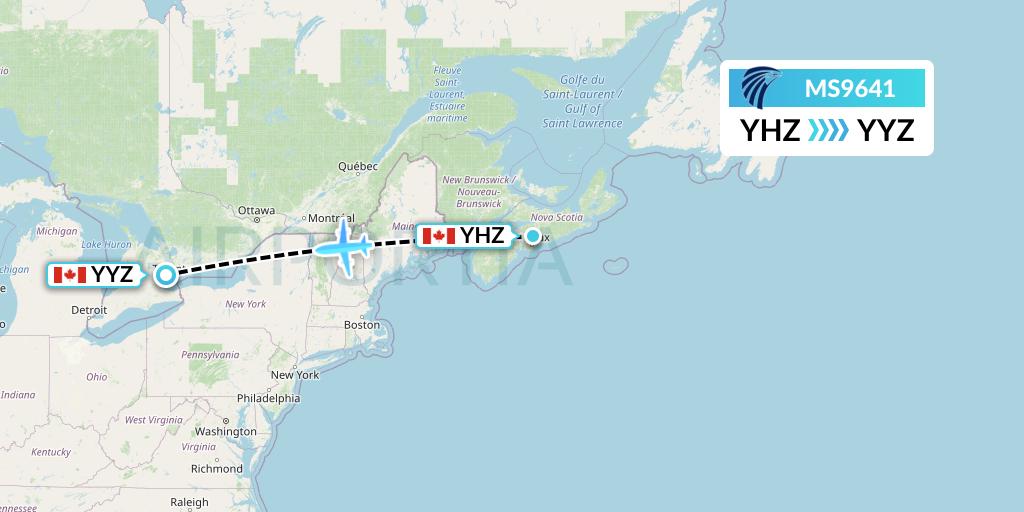 MS9641 EgyptAir Flight Map: Halifax to Toronto