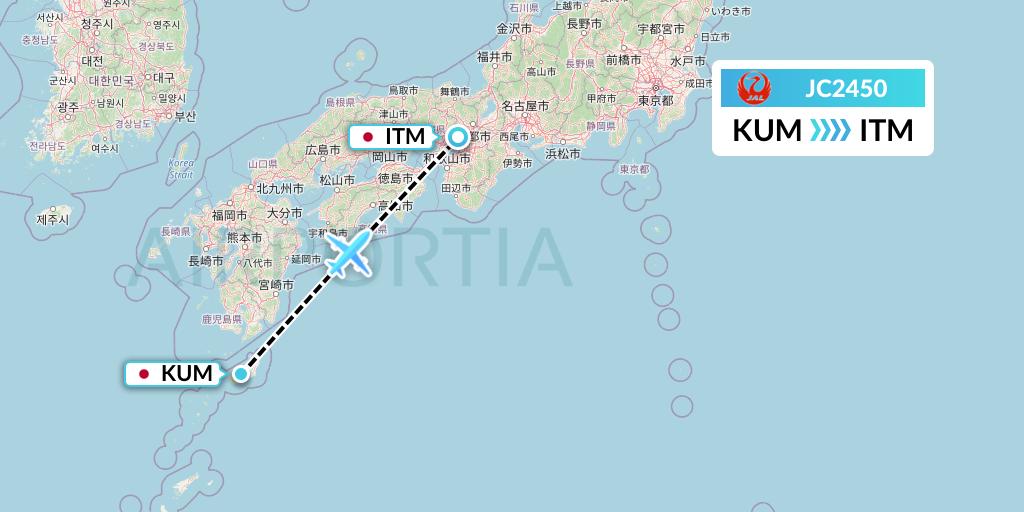 JC2450 Japan Air Commuter Flight Map: Yakushima to Osaka