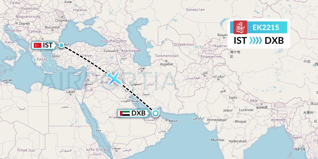 EK2215 Emirates Flight Map: Istanbul to Dubai