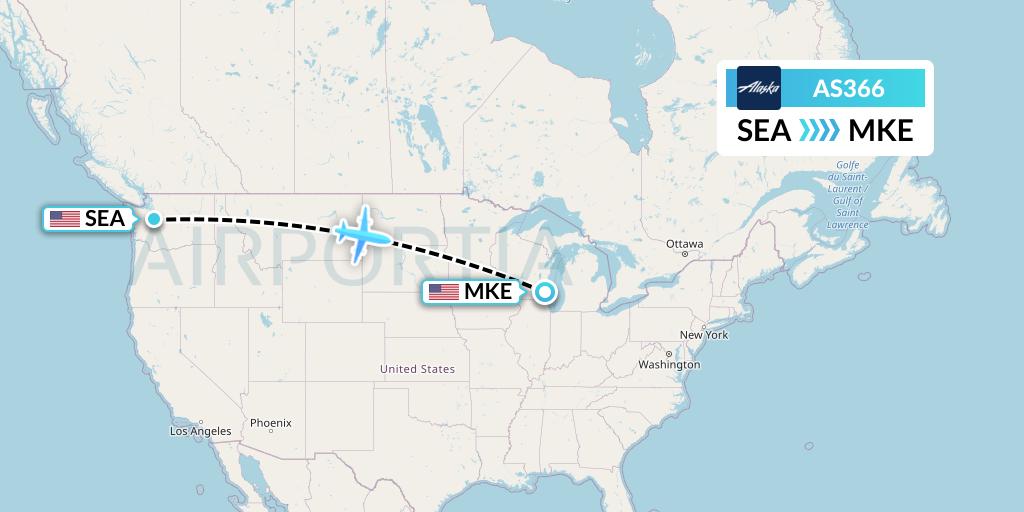 AS366 Alaska Airlines Flight Map: Seattle to Milwaukee