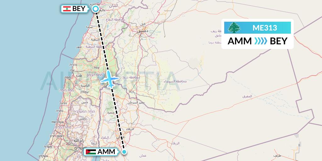 ME313 MEA Flight Map: Amman to Beirut