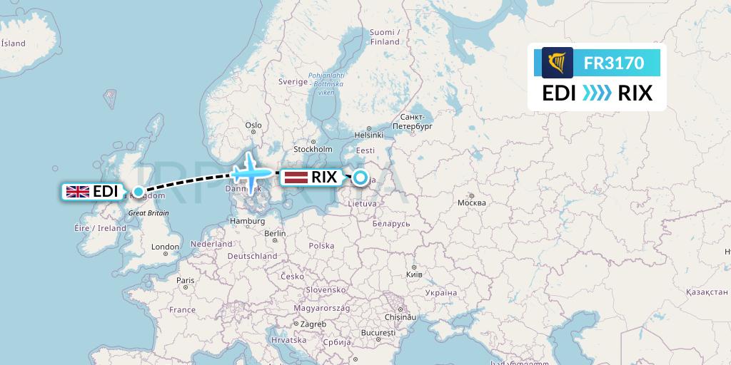 FR3170 Ryanair Flight Map: Edinburgh to Riga