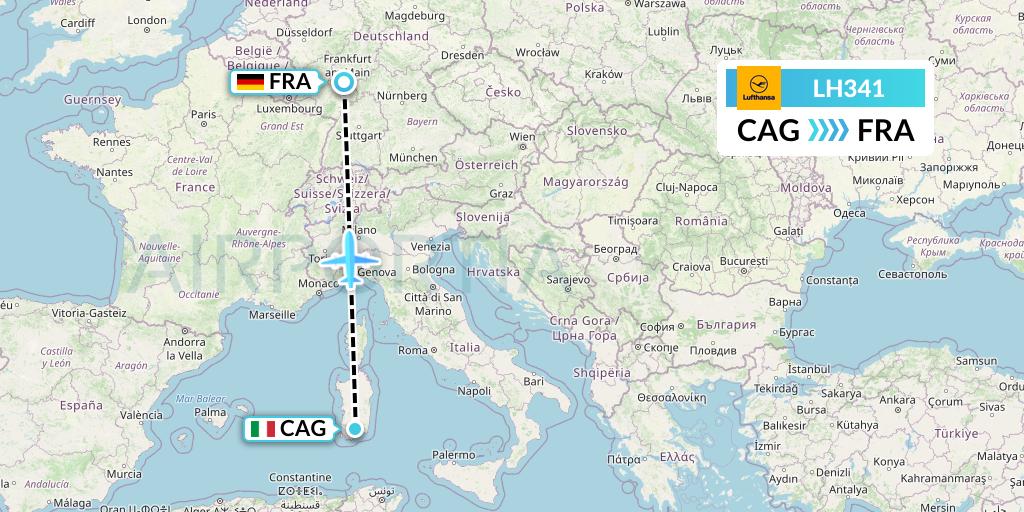 LH341 Lufthansa Flight Map: Cagliari to Frankfurt