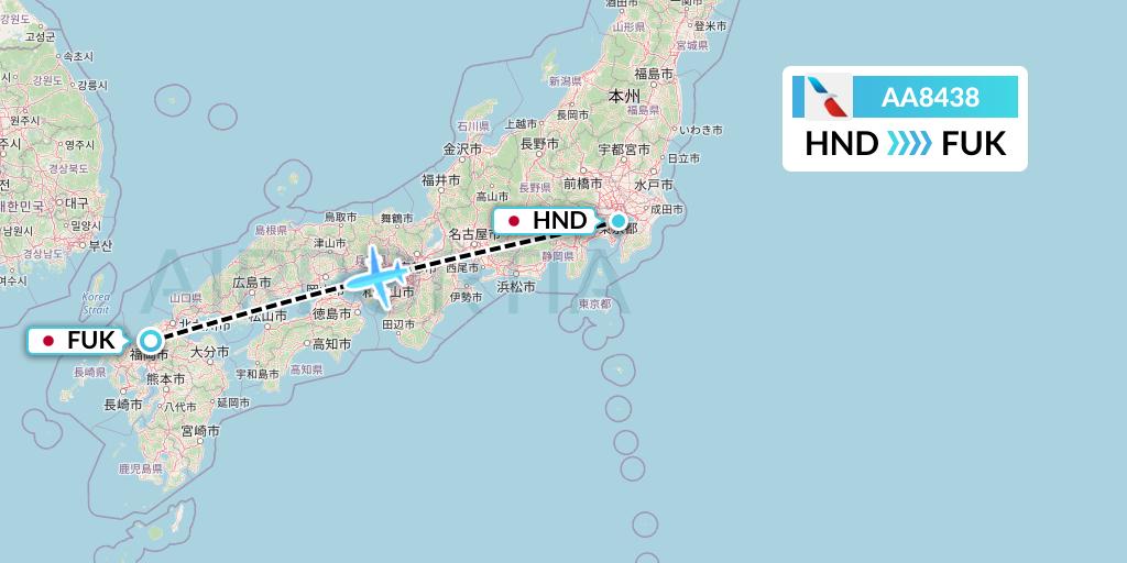 AA8438 American Airlines Flight Map: Tokyo to Fukuoka