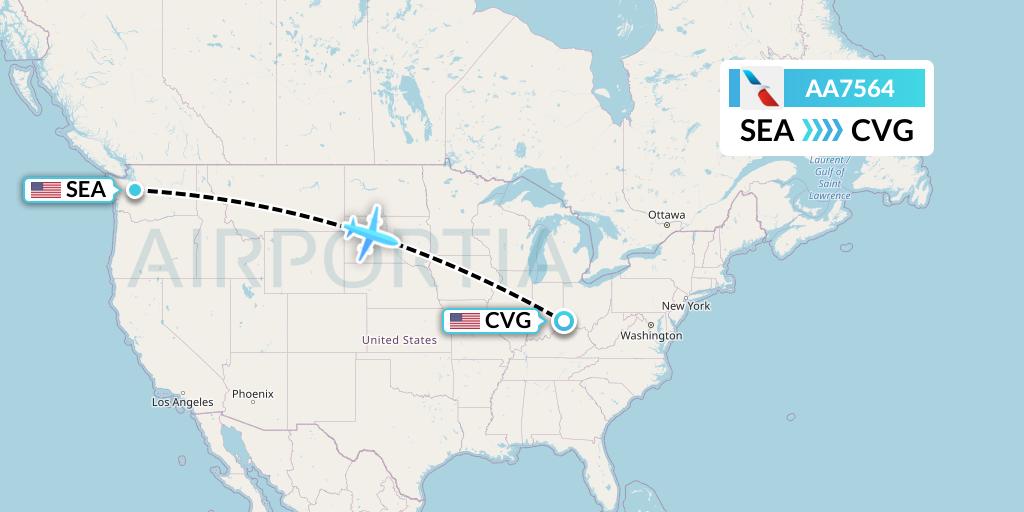 AA7564 American Airlines Flight Map: Seattle to Cincinnati