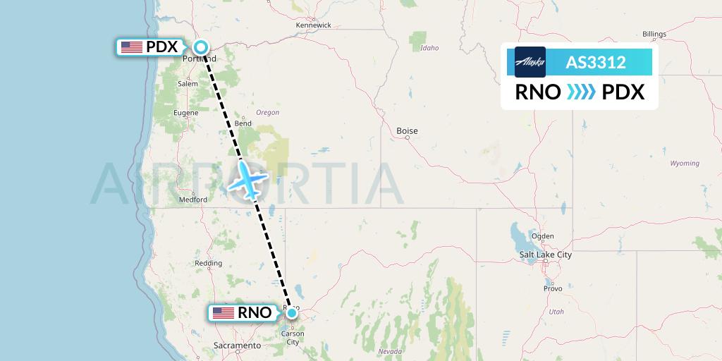 AS3312 Alaska Airlines Flight Map: Reno to Portland
