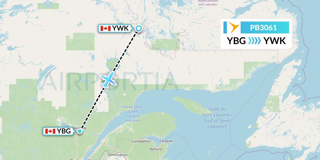 PB3061 PAL Airlines Flight Map: Saguenay to Wabush