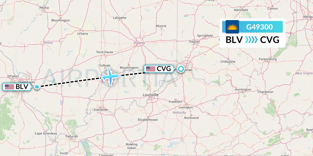 G49300 Allegiant Air Flight Map: Belleville to Cincinnati