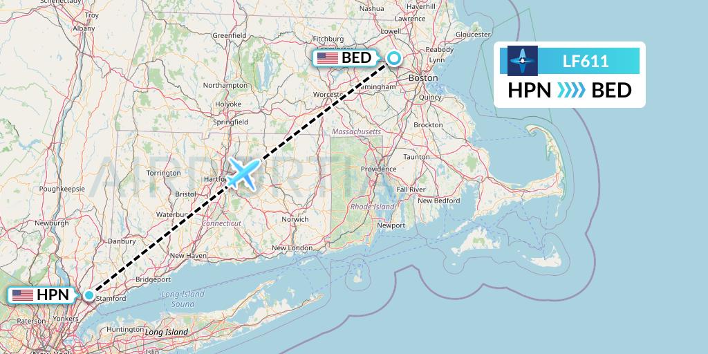 LF611 Corporate Flight Management Flight Map: White Plains to Bedford