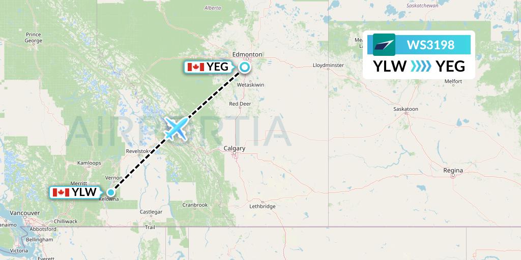 WS3198 WestJet Flight Map: Kelowna to Edmonton