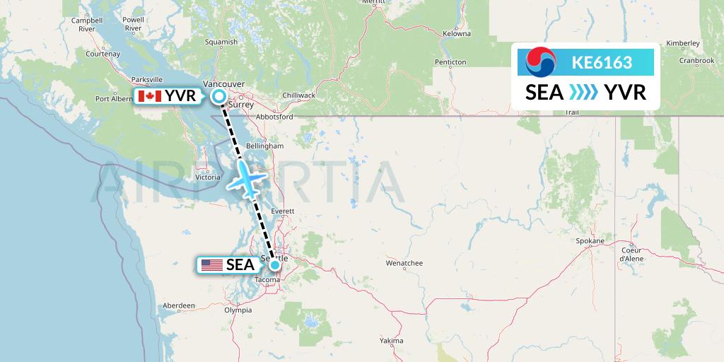 KE6163 Korean Air Flight Map: Seattle to Vancouver