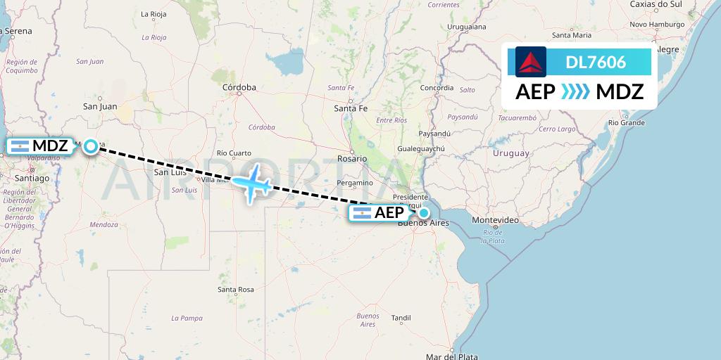 DL7606 Delta Air Lines Flight Map: Buenos Aires to Mendoza