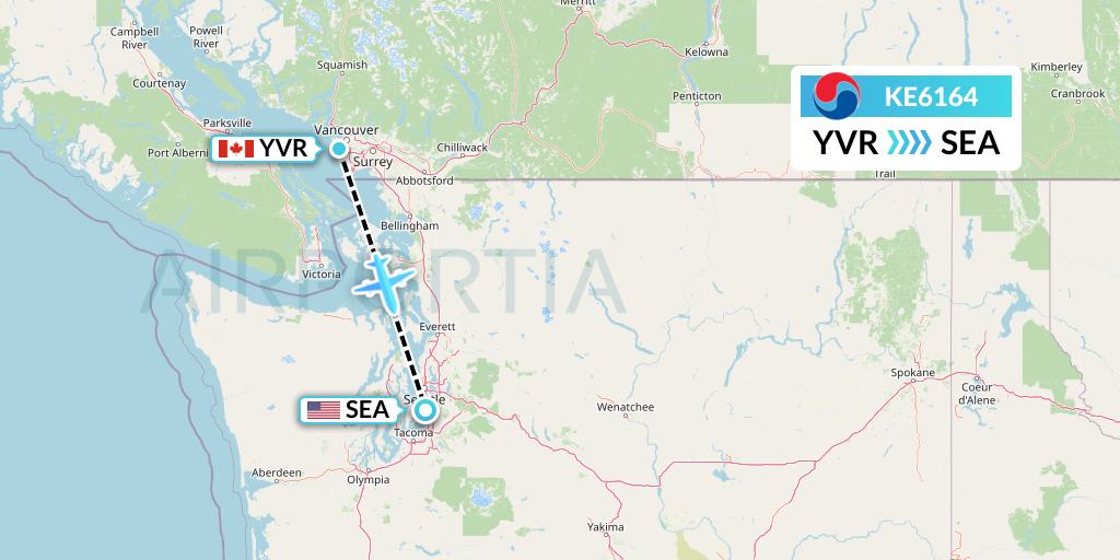 KE6164 Korean Air Flight Map: Vancouver to Seattle