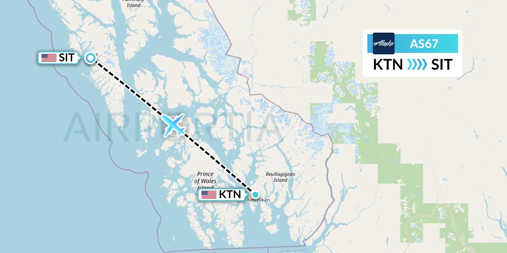 AS67 Alaska Airlines Flight Map: Ketchikan to Sitka