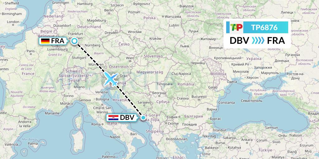 TP6876 TAP Portugal Flight Map: Dubrovnik to Frankfurt