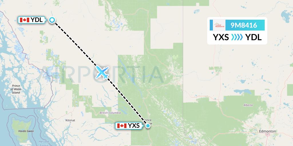 9M8416 Central Mountain Air Flight Map: Prince George to Dease Lake