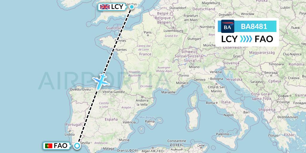BA8481 British Airways Flight Map: London to Faro