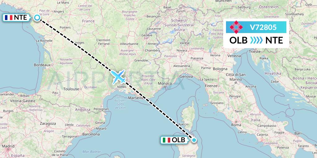 V72805 Volotea Flight Map: Olbia to Nantes
