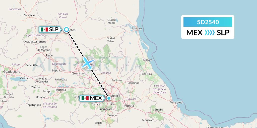 5D2540 Aeromexico Connect Flight Map: Mexico City to San Luis Potosi