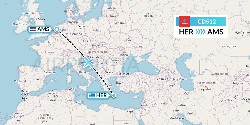 CD512 Dutch Corendon Airlines Flight Map: Heraklion to Amsterdam